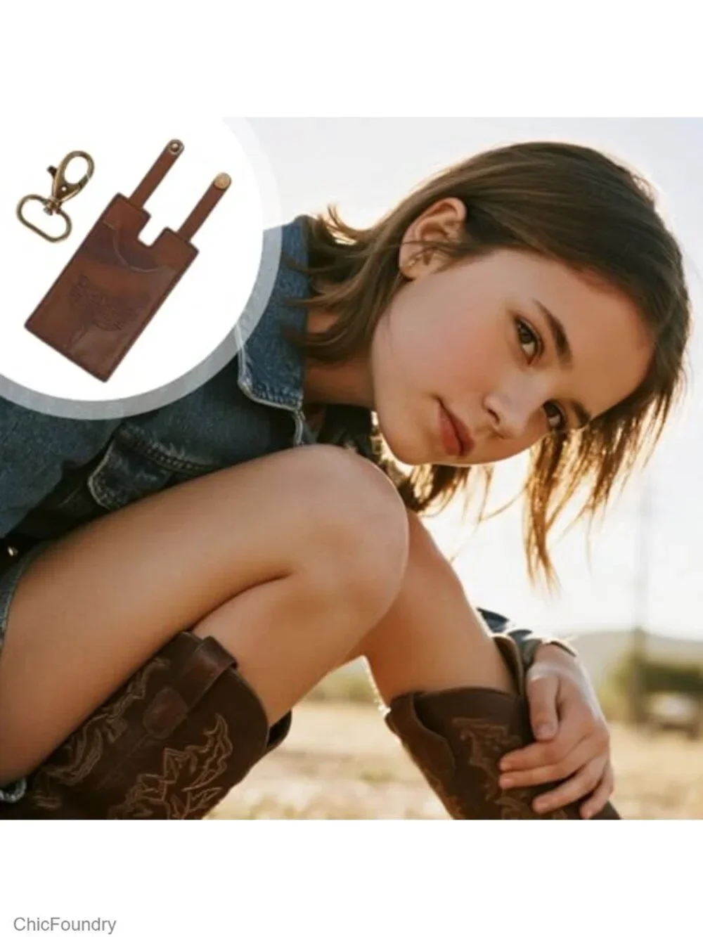 Handcrafted Leather Western Boot Wallet with Buckle and Keychain